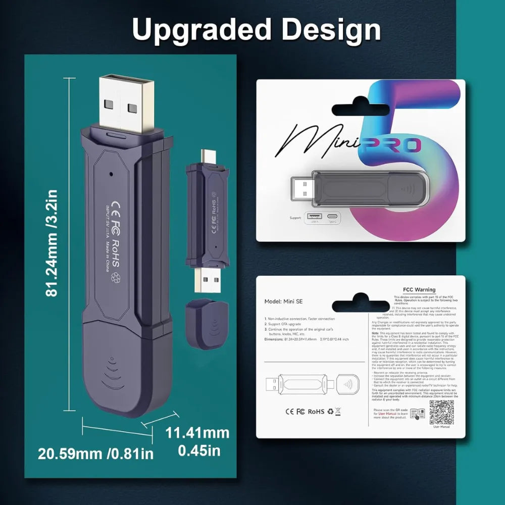 Mini Pro 2-in-1 Wireless CarPlay & Android Auto Adapter 2025 Upgrade, Dual USB-C/A, Fast Auto-Connect, No Lag, Easy Setup
