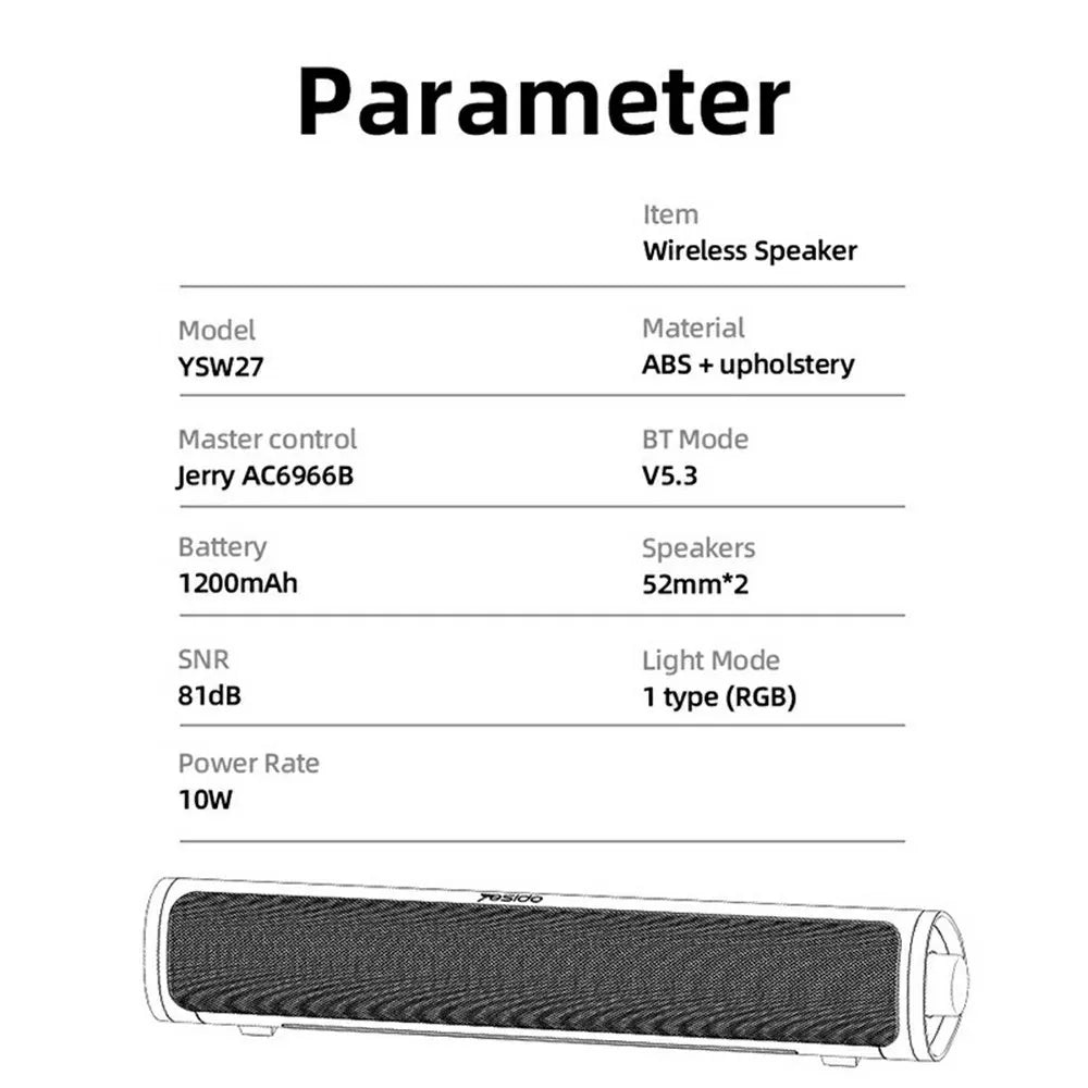 YESIDO YSW27 Wireless Speaker 10W Dual Drivers 1200mAh Battery with Lighting for Entertainment