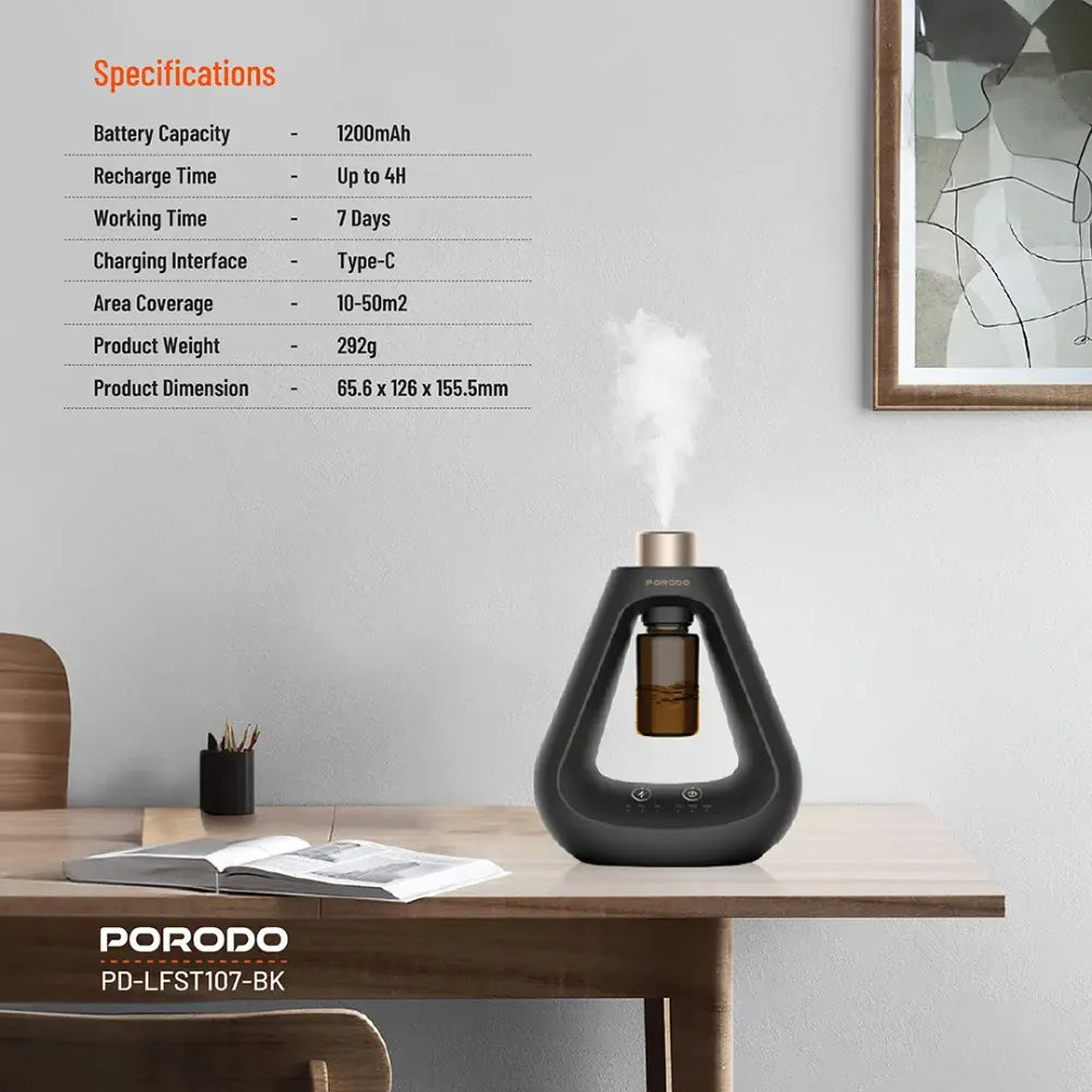 Porodo Lifestyle Aroma Sphere Waterless Diffuser with 1200mAh Battery Cold Diffusion 10mL Capacity