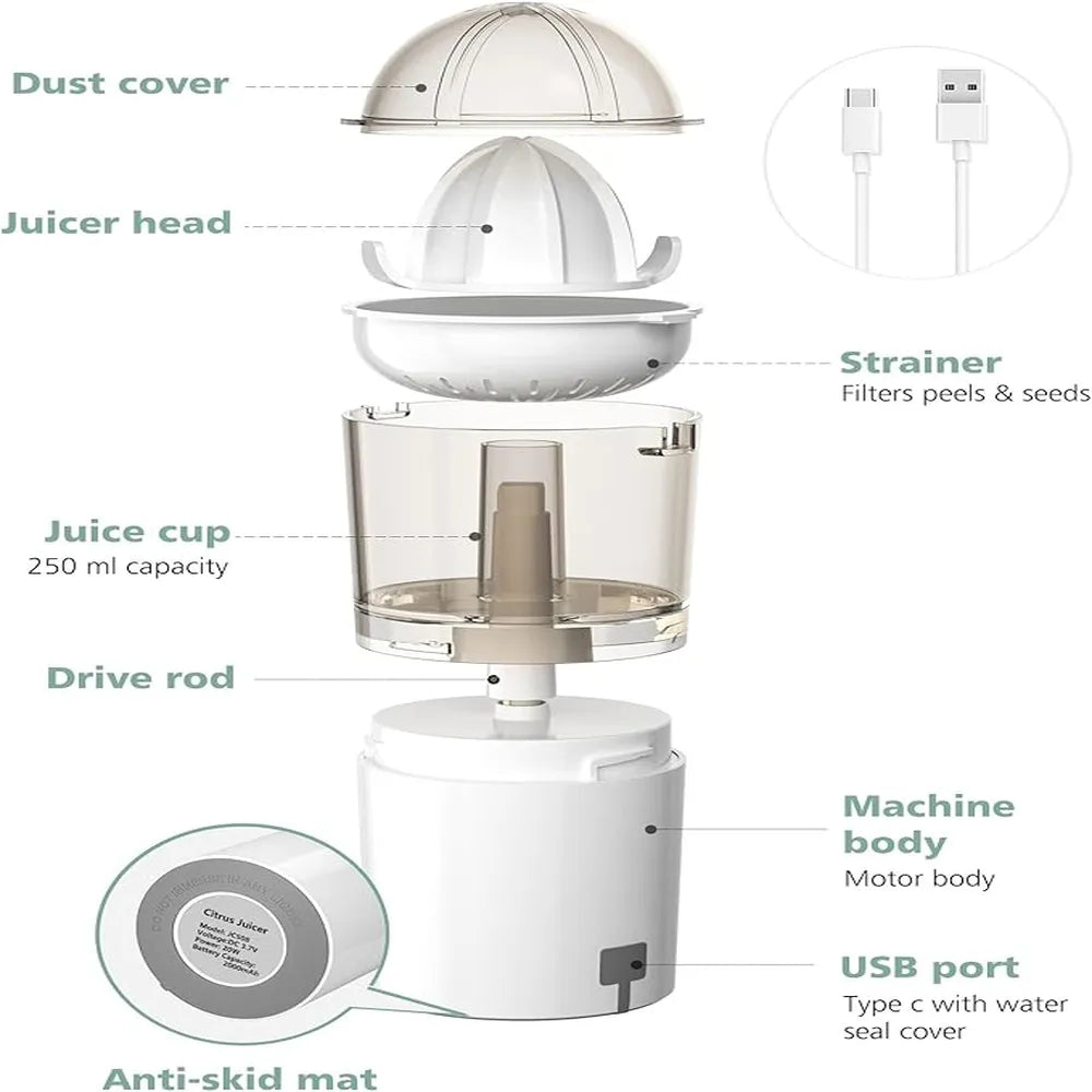 Portable CJ508 Citrus Juicer 250ml 20W USB Rechargeable – White