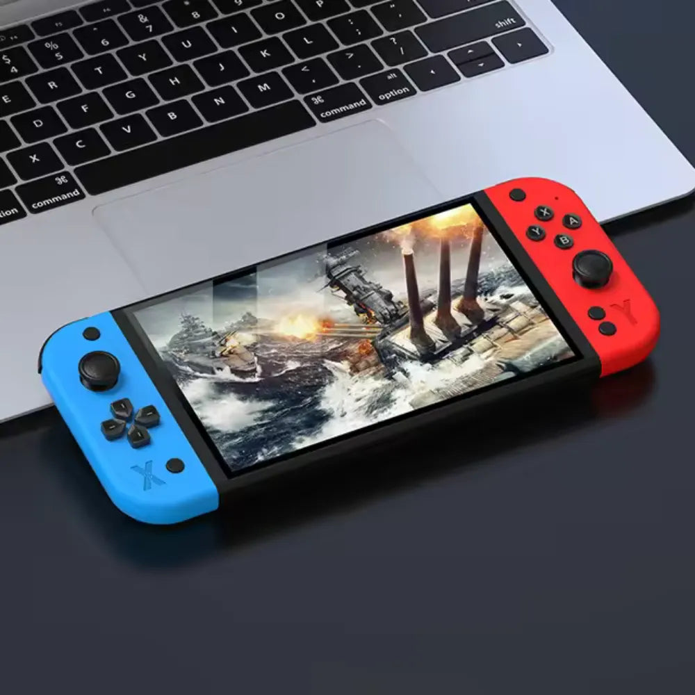 G90 7-Inch IPS HD Handheld Game Console, Multi-System Emulator, Quad-Core Processor, Dual Joysticks, TV Output - Red & Blue