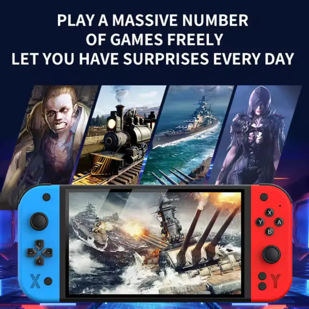 G90 7-Inch IPS HD Handheld Game Console, Multi-System Emulator, Quad-Core Processor, Dual Joysticks, TV Output - Red & Blue