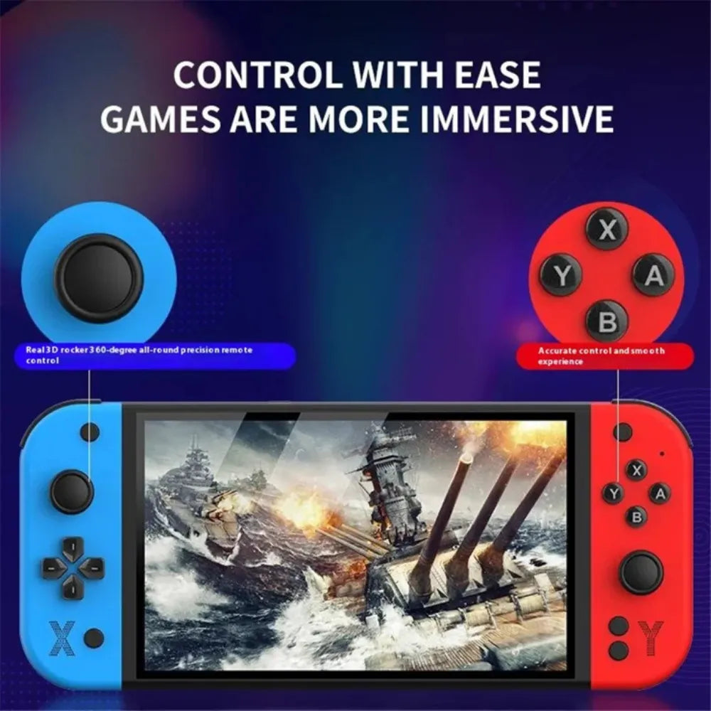 G90 7-Inch IPS HD Handheld Game Console, Multi-System Emulator, Quad-Core Processor, Dual Joysticks, TV Output - Red & Blue