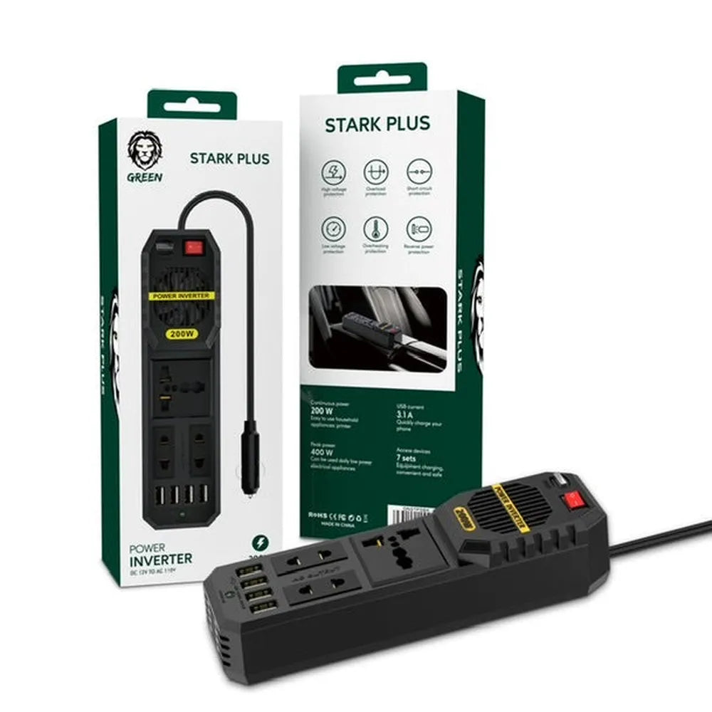 Green Stark Plus Power Inverter with 4 USB-A Ports 200W