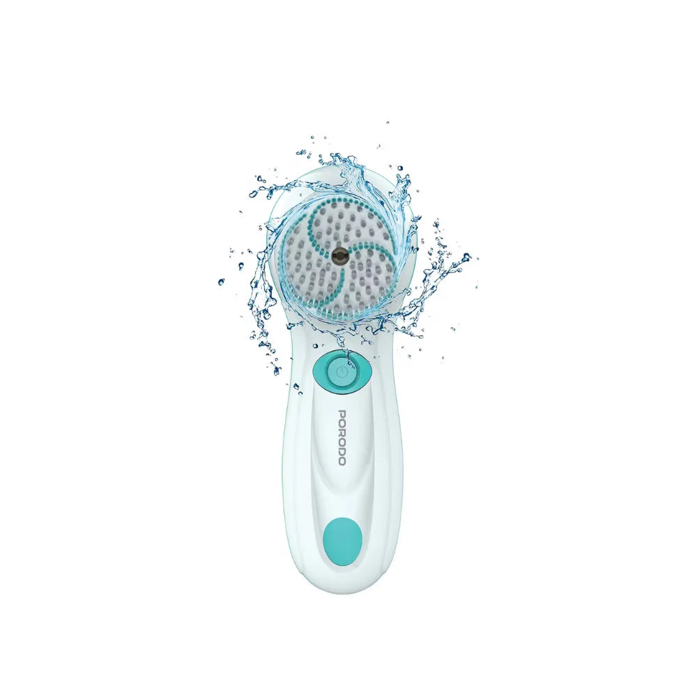 Porodo 4-in-1 Facial Cleansing Brush 2-Speed 360° Rotation with 4 Brush Attachments, 500mAh Battery, Type-C Charging – White