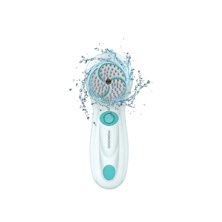 Porodo 4-in-1 Facial Cleansing Brush 2-Speed 360° Rotation with 4 Brush Attachments, 500mAh Battery, Type-C Charging – White