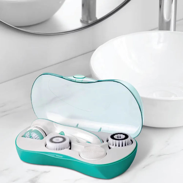 Porodo 4-in-1 Facial Cleansing Brush 2-Speed 360° Rotation with 4 Brush Attachments, 500mAh Battery, Type-C Charging – White