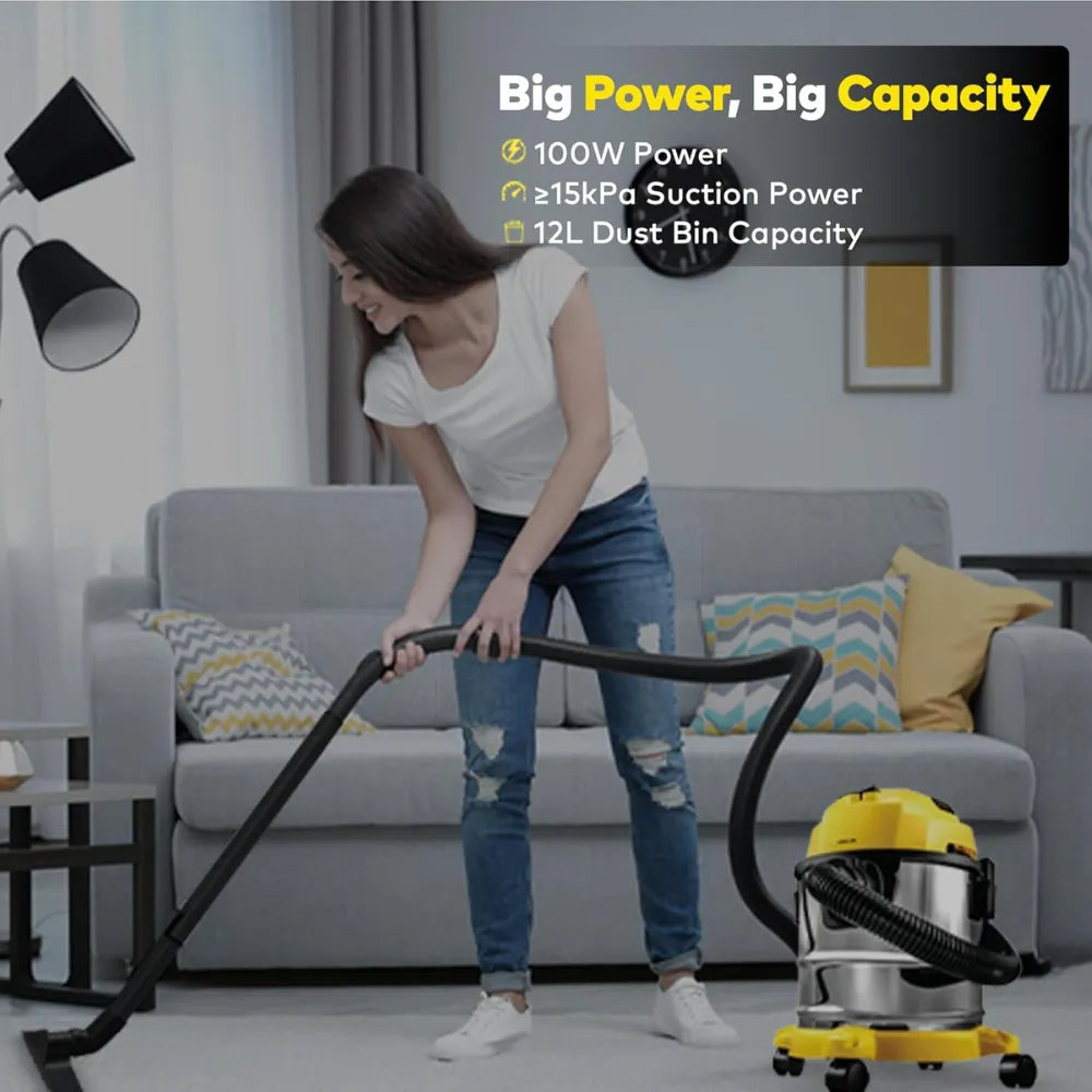 Green Lion Ultra 3-in-1 Vacuum Cleaner 12L 1000W, 15kPa Suction Power, Wet & Dry Function, Blower Mode – Yellow