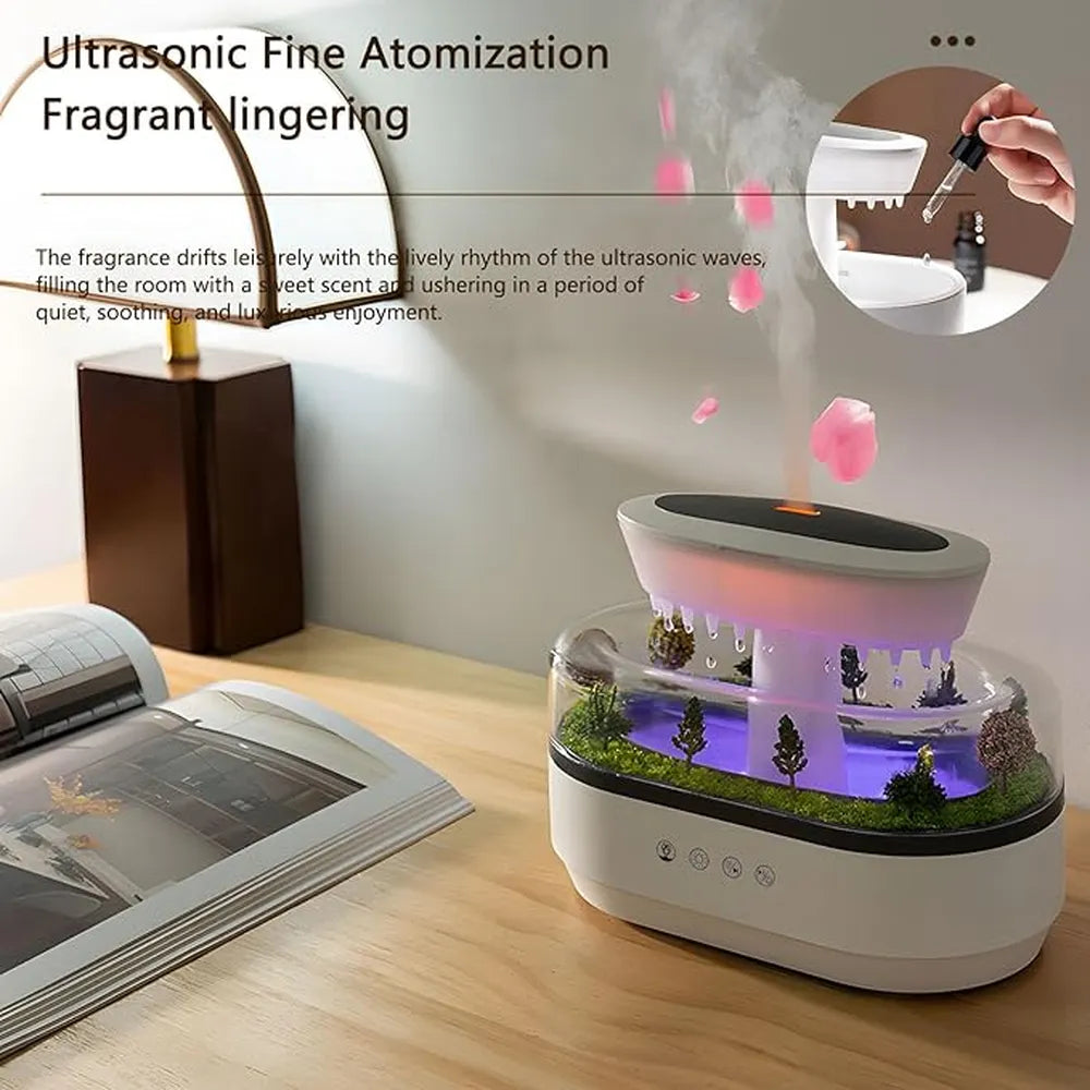 Micro Landscape Raindrop Aroma Diffuser 250ml With 7 Colors Night Light
