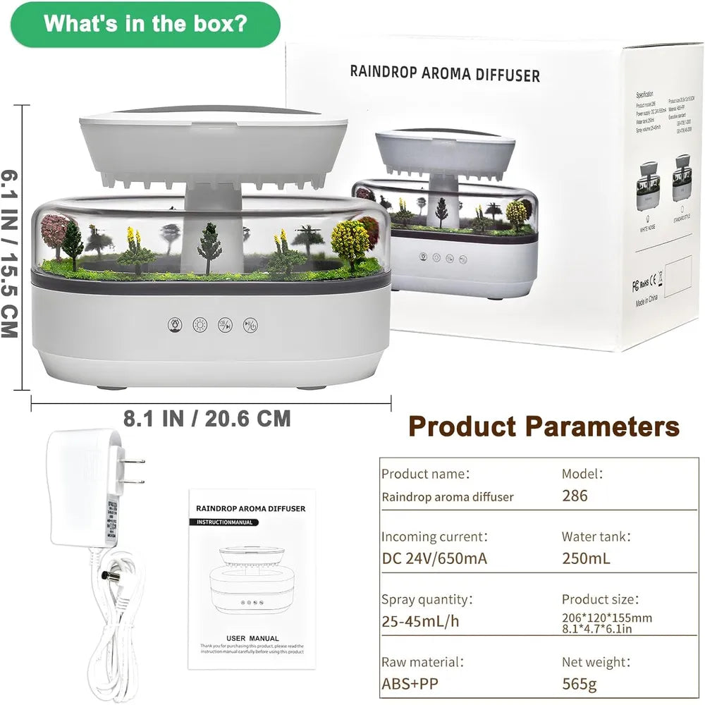 Micro Landscape Raindrop Aroma Diffuser 250ml With 7 Colors Night Light