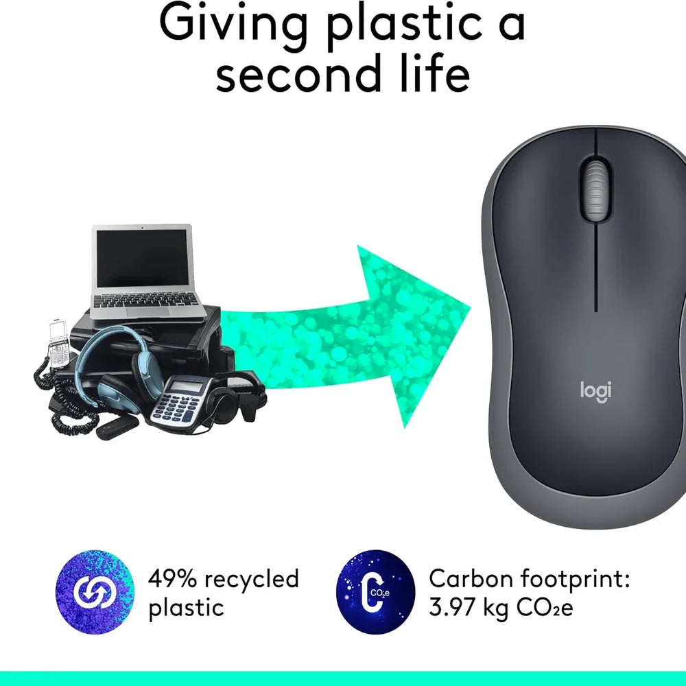 Logitech M186 Wireless Mouse 2.4GHz AA Battery Up To 12 Months– Swift Grey