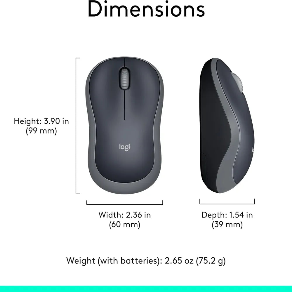 Logitech M186 Wireless Mouse 2.4GHz AA Battery Up To 12 Months– Swift Grey