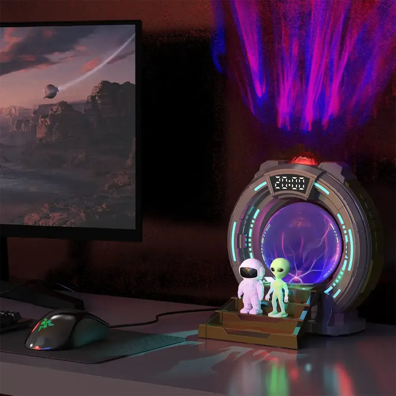 Porodo Alien Projection Lamp with Remote, Aurora Galaxy Night Light, Interactive Plasma Ball, Clock Display