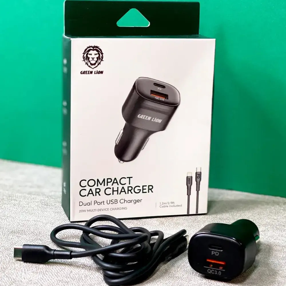 Green Lion Compact Car Dual Port USB Charger 20W