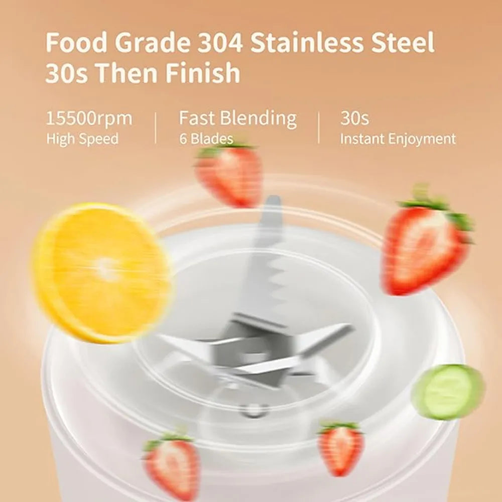 Portable Mini Blender with 6 Blades 500ml 2400mAh Battery USB Rechargeable