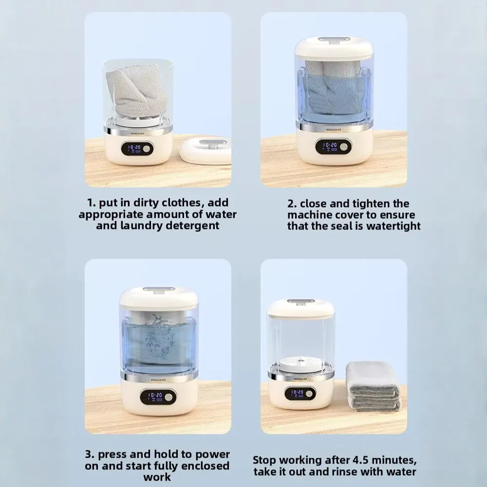 MiniWash Smart Portable Wireless Washing Machine, Rechargeable No-Installation Small Clothes Washer for Socks, Underwear & Baby Items
