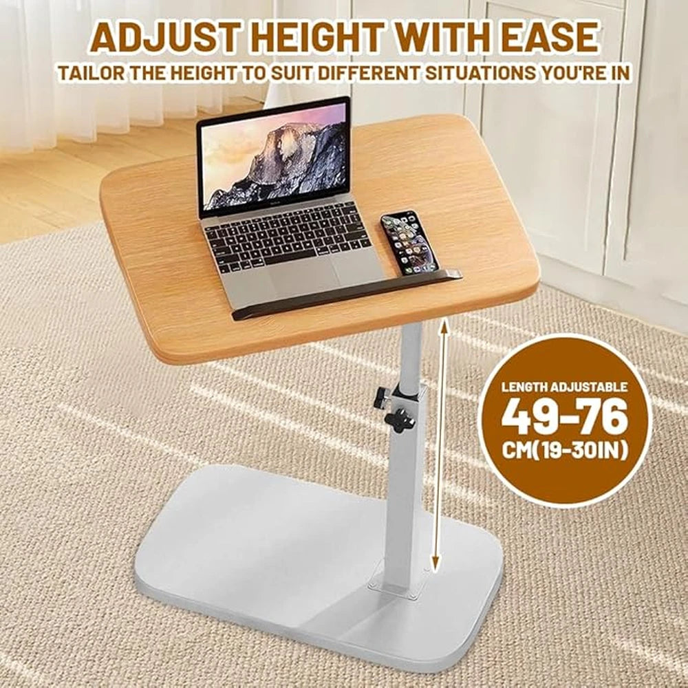 Adjustable Height Desk with 360° Flipping Tabletop – Compact Space-Saving MDF & Metal Laptop Table for Home Office, Gaming, Bedside & Study-White stand