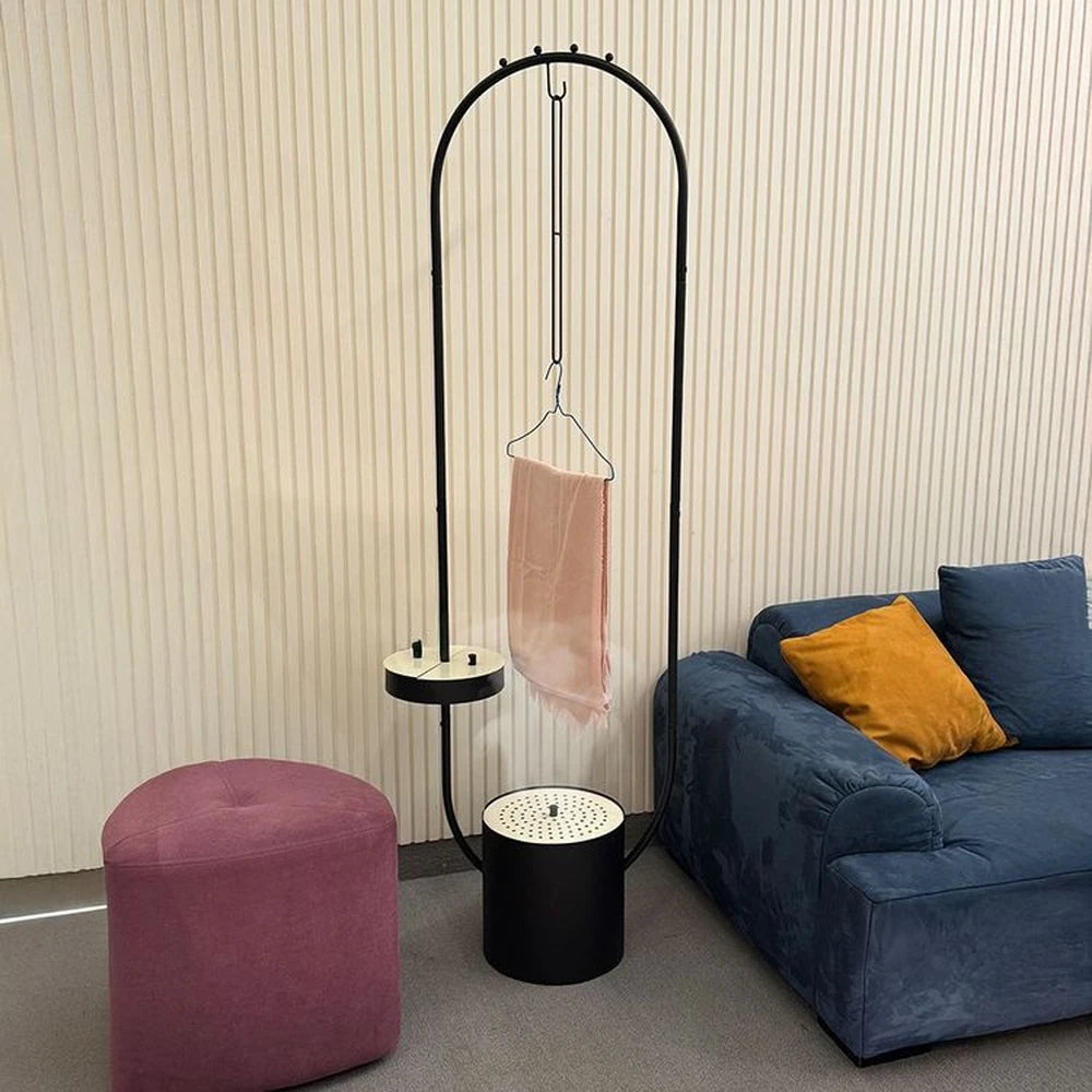 Modern Clothing Incense Burner (Mubkhara) – Iron & Melamine Wood Frame with Multi-Height Hanger Slots and Bukhoor Storage Compartment