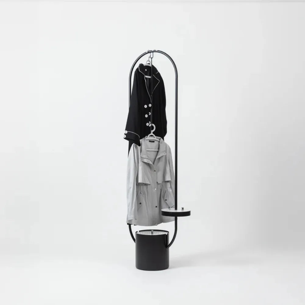Modern Clothing Incense Burner (Mubkhara) – Iron & Melamine Wood Frame with Multi-Height Hanger Slots and Bukhoor Storage Compartment