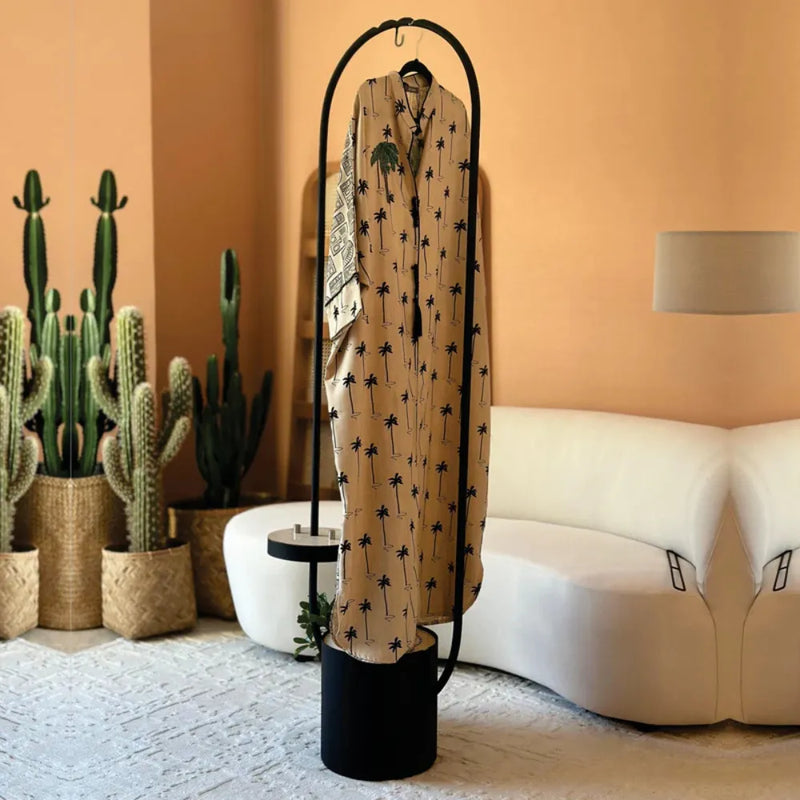 Modern Clothing Incense Burner (Mubkhara) – Iron & Melamine Wood Frame with Multi-Height Hanger Slots and Bukhoor Storage Compartment