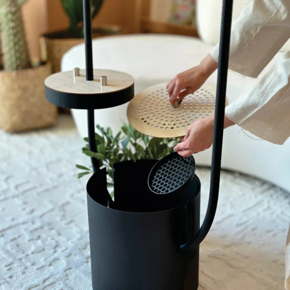 Modern Clothing Incense Burner (Mubkhara) – Iron & Melamine Wood Frame with Multi-Height Hanger Slots and Bukhoor Storage Compartment