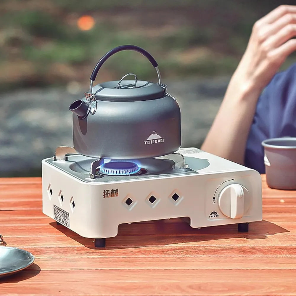 Portable 2100W Outdoor Gas Stove – Single-Burner Camping Stove with Carry Case, Safety Valve for Hiking, Emergency Cooking (White)