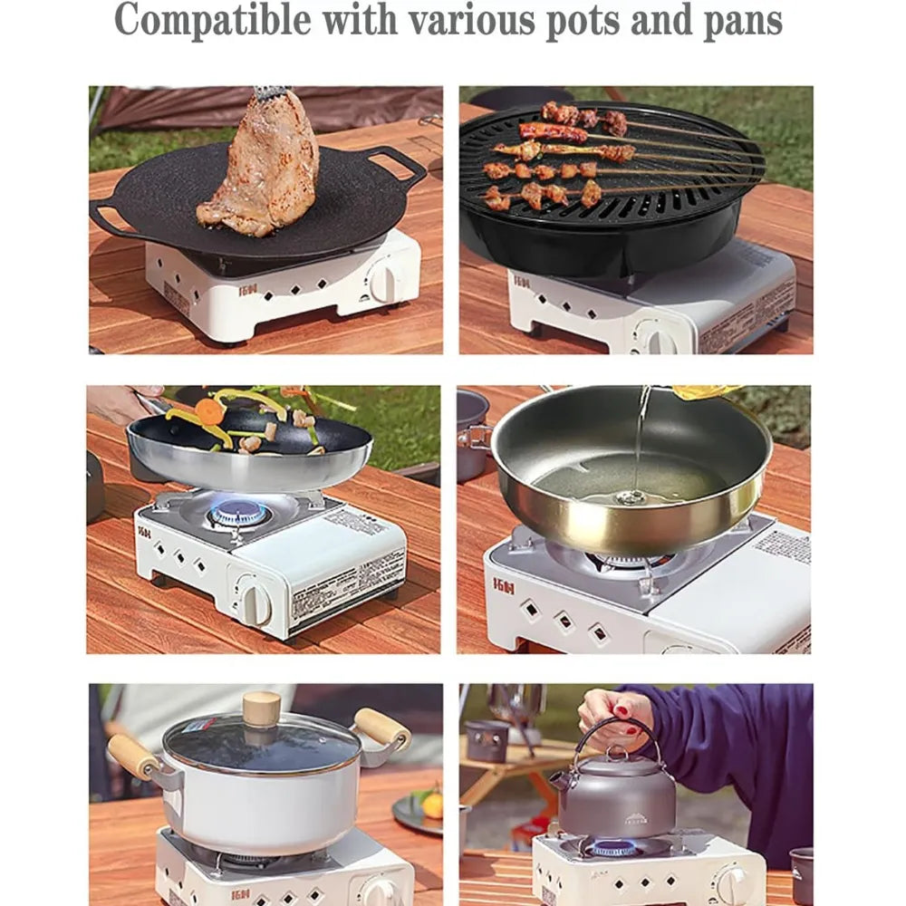 Portable 2100W Outdoor Gas Stove – Single-Burner Camping Stove with Carry Case, Safety Valve for Hiking, Emergency Cooking (White)