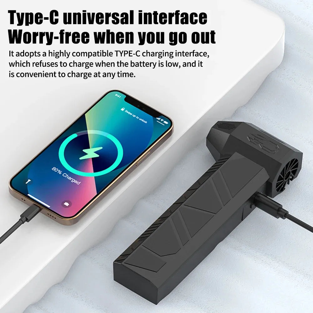 Mini Air Blower – High-Speed 52 m/s Jet Fan with CNC Blades, 4-Hour Battery, 10400mAh Jump Starter & Dual-Use Vacuum for Cleaning, Drying