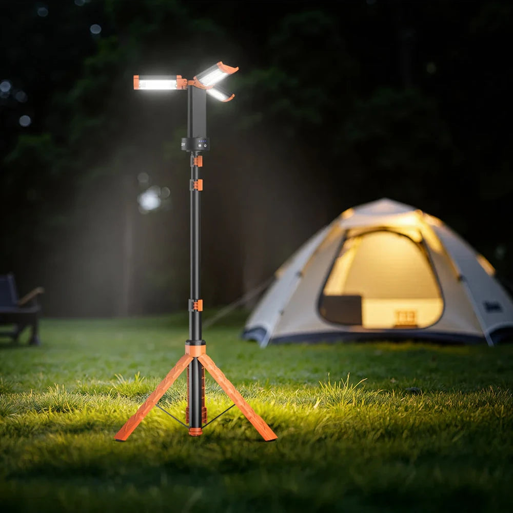 Crystals LED Work Light with Tripod Stand 2500 Lumens Rechargeable USB-C Portable Lamp 12H Battery for Garage, Camping & Outdoor Job Sites