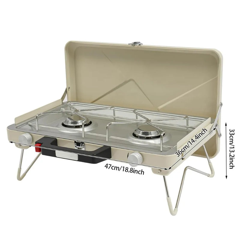 2-Burner Camping Propane Stove 3500W Dual Burners Portable Foldable Tabletop Gas Grill with Windshield & Easy-Clean Tray