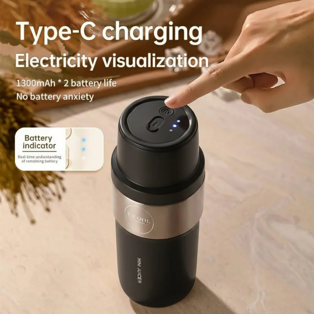 CEOOL 350ml Portable Juicer Bottle USB Rechargeable Mini Blender 26-Blade Fruit Mixer with Ice Crushing & Cold Insulation