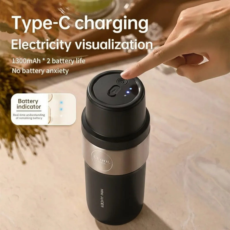 CEOOL 350ml Portable Juicer Bottle USB Rechargeable Mini Blender 26-Blade Fruit Mixer with Ice Crushing & Cold Insulation