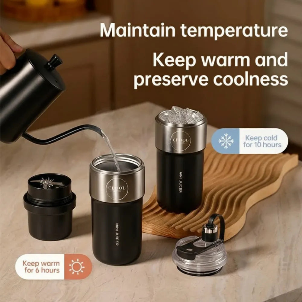 CEOOL 350ml Portable Juicer Bottle USB Rechargeable Mini Blender 26-Blade Fruit Mixer with Ice Crushing & Cold Insulation