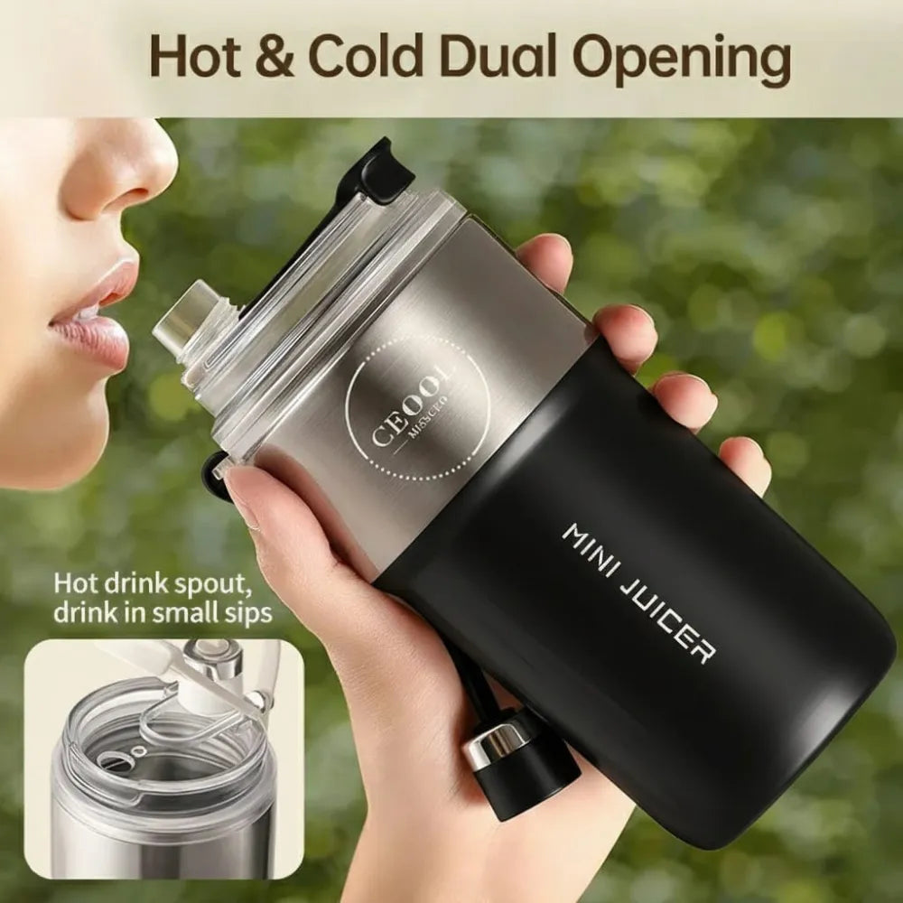CEOOL 350ml Portable Juicer Bottle USB Rechargeable Mini Blender 26-Blade Fruit Mixer with Ice Crushing & Cold Insulation