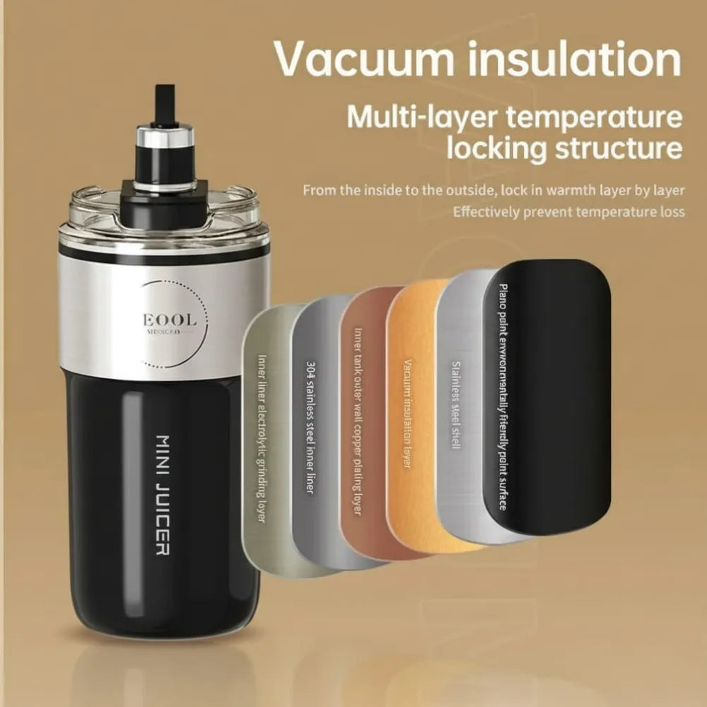 CEOOL 350ml Portable Juicer Bottle USB Rechargeable Mini Blender 26-Blade Fruit Mixer with Ice Crushing & Cold Insulation