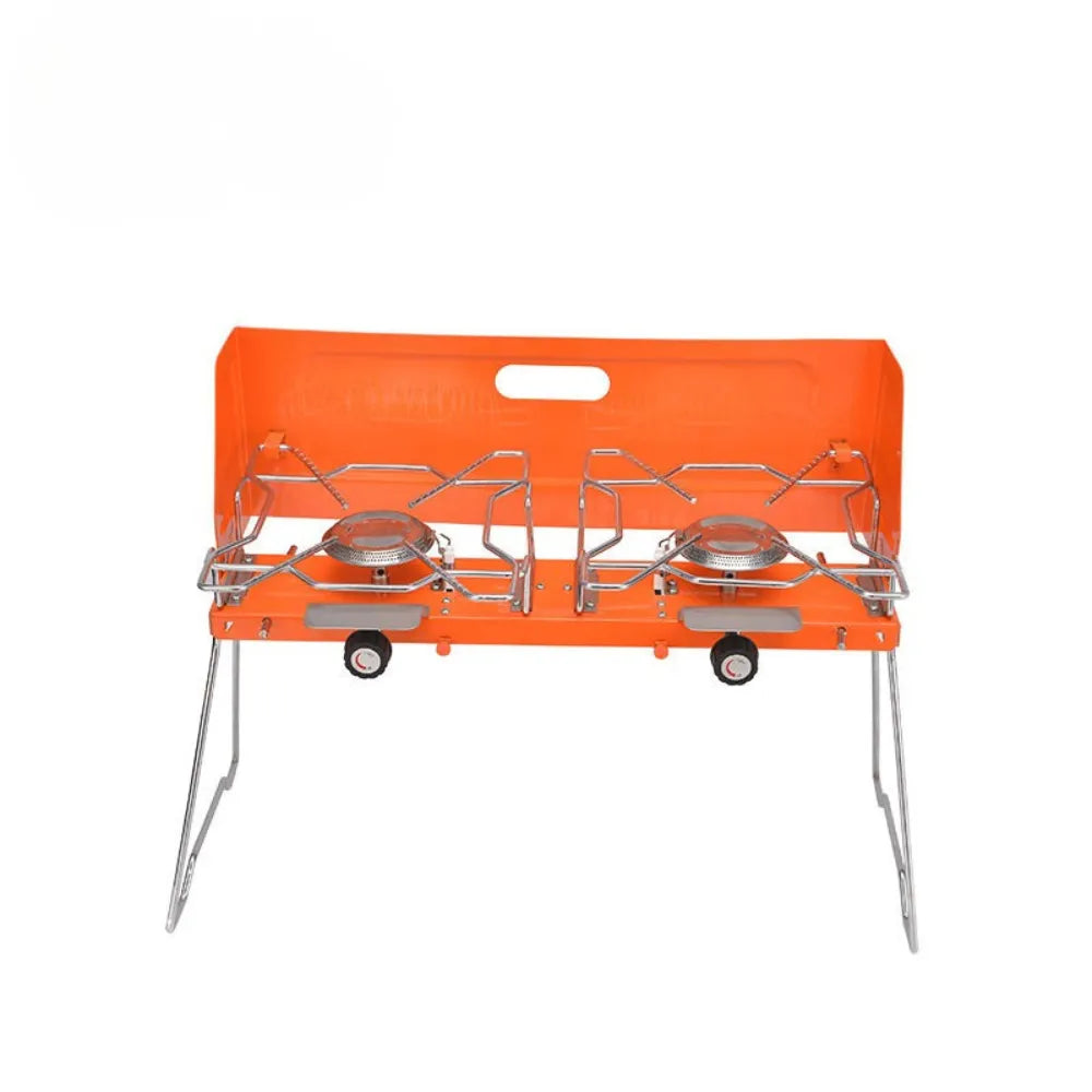 Dual-Burner Indoor Outdoor Gas Stove 2.6KW Portable Foldable Camping Heater with 3-Sided Windshield for Cooking, Boiling & Grilling