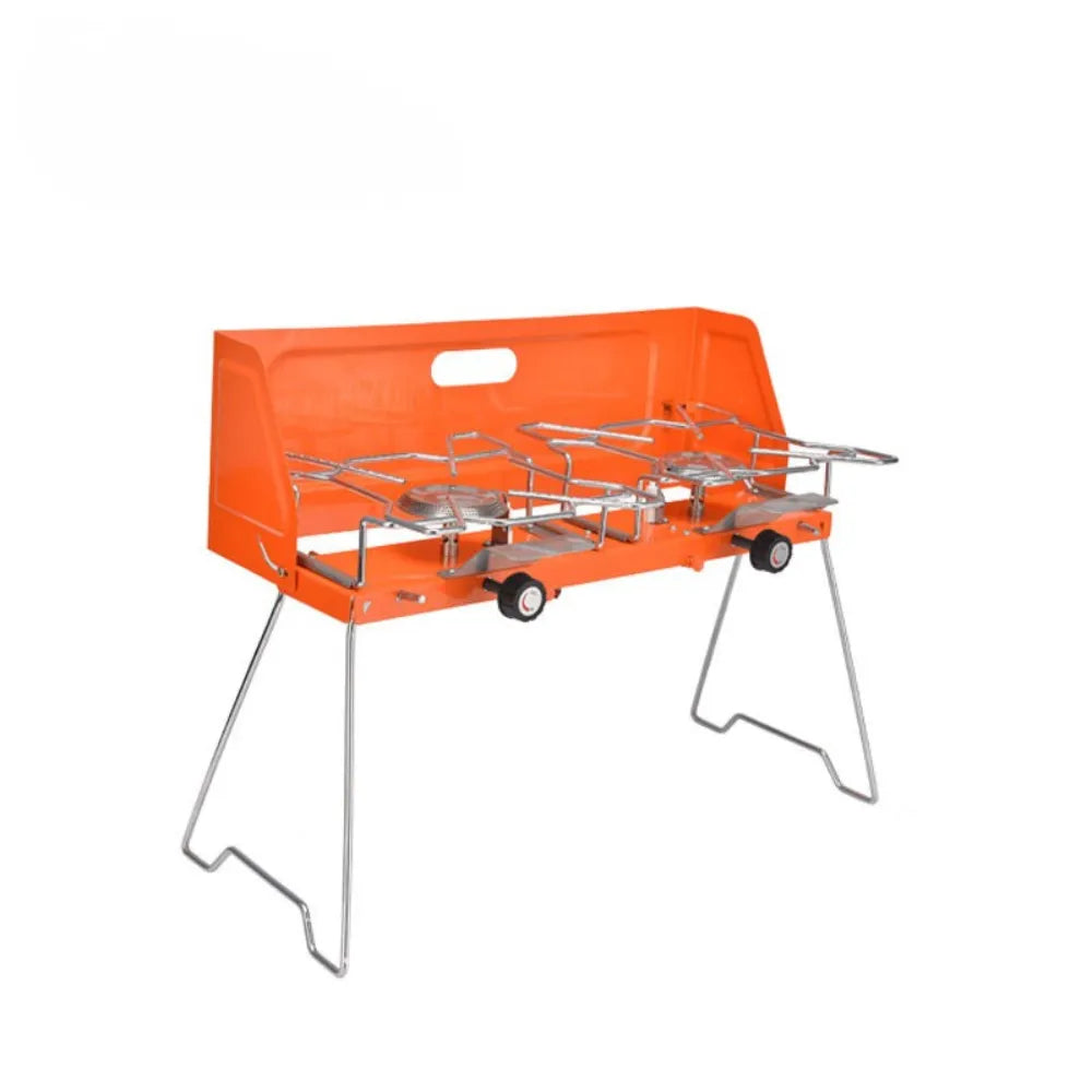 Dual-Burner Indoor Outdoor Gas Stove 2.6KW Portable Foldable Camping Heater with 3-Sided Windshield for Cooking, Boiling & Grilling