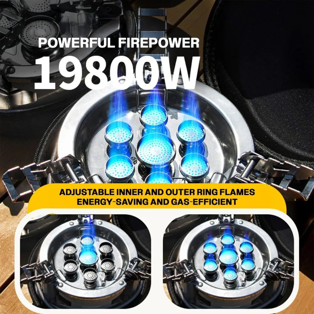 Taku Murano 7-Burner Portable Gas Stove Windproof High-Heat Outdoor Cooking Stove Compact Camping Cooker for Picnics, Steamboat & Travel