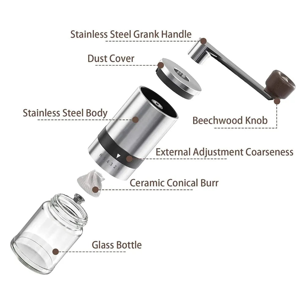 Portable Coffee Travel Set, Manual Coffee Grinder (6 Gears), Digital Coffee Scale with Timer, Antique Arabic Stainless Steel Coffee Cup & Saucer