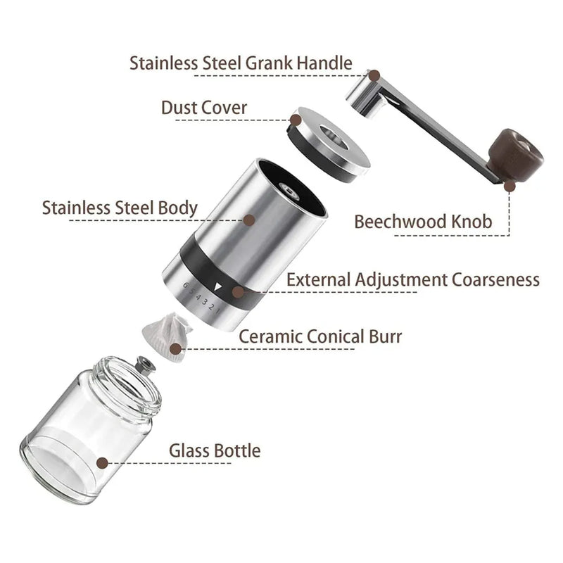 Portable Coffee Travel Set, Manual Coffee Grinder (6 Gears), Digital Coffee Scale with Timer, Antique Arabic Stainless Steel Coffee Cup & Saucer