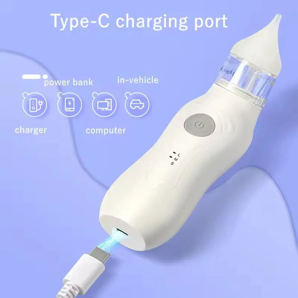 DQ20 Electric Nasal Aspirator, 3-Level Adjustable Suction, Soft Silicone Tip, Rechargeable Automatic Self-Cleaning Nose Cleaner for Children