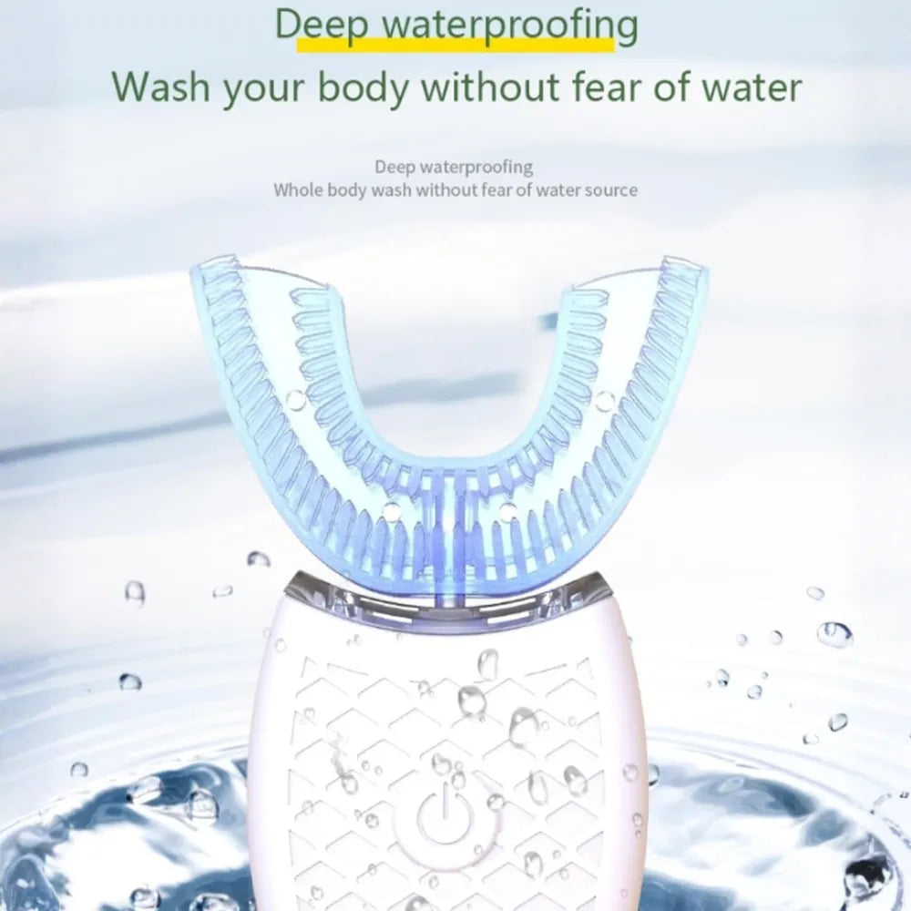 UltraClean Smart U-Shape Sonic Electric Toothbrush, 360° Automatic Silicone Hands-Free Toothbrush for Adults, IPX7 Waterproof (White)