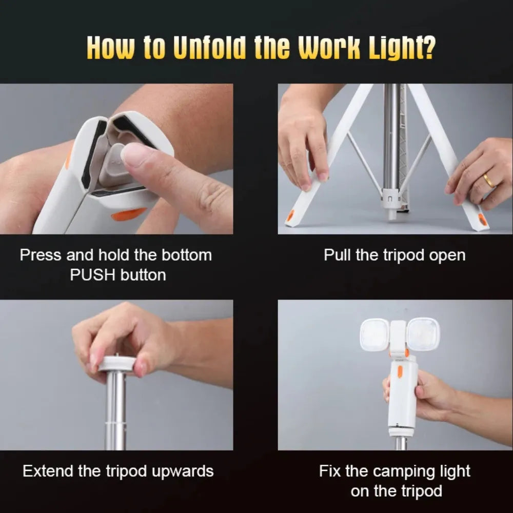LED Work Light – 2000 Lumens Stepless Dimming, 2700–6500K Adjustable Color Temperature, USB-C Rechargeable with Magnet & 180° Stand