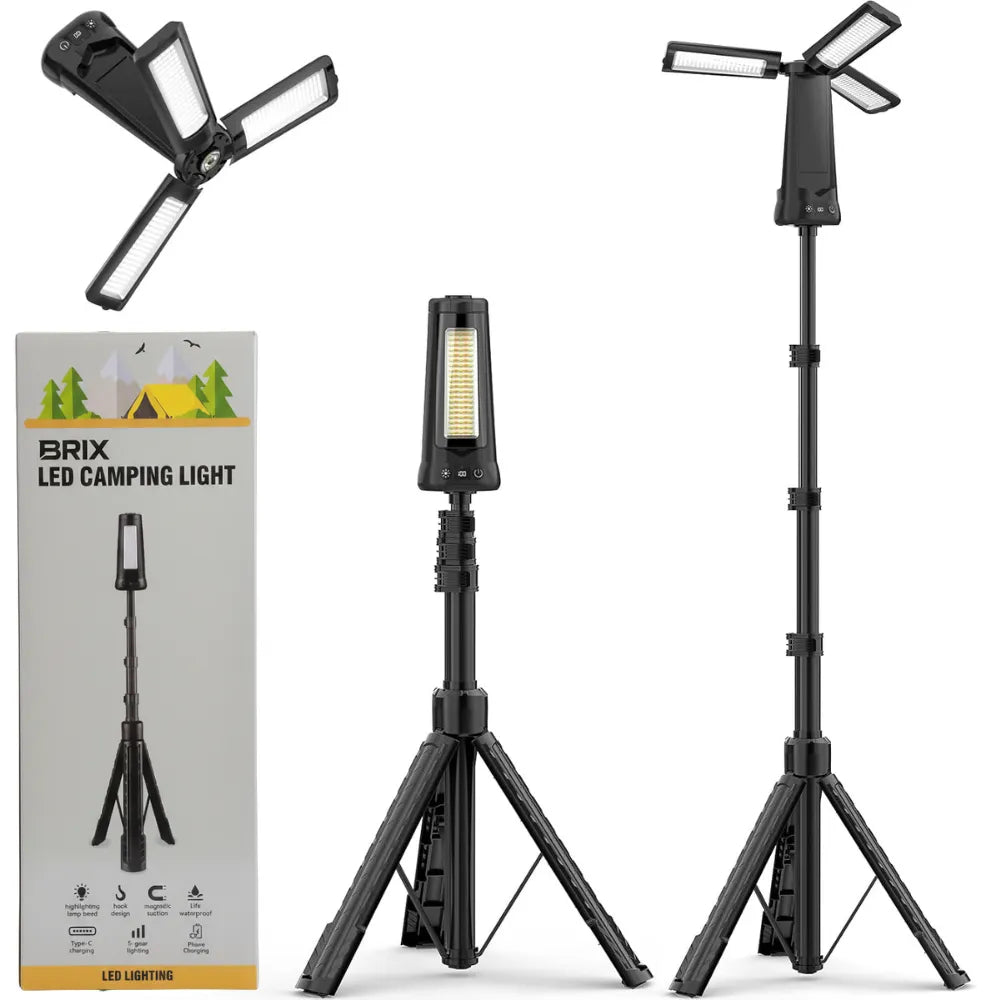 15,000mAh Rechargeable Camping & Work Light – 5500 Lumens Triple-Head LED Lamp with 5 Modes, Magnetic Base & Power Bank Function (Black)