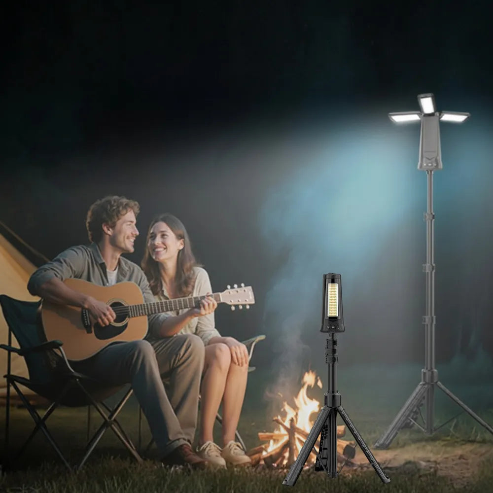 15,000mAh Rechargeable Camping & Work Light – 5500 Lumens Triple-Head LED Lamp with 5 Modes, Magnetic Base & Power Bank Function (Black)