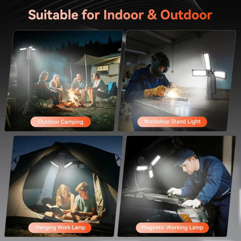 15,000mAh Rechargeable Camping & Work Light – 5500 Lumens Triple-Head LED Lamp with 5 Modes, Magnetic Base & Power Bank Function (Black)