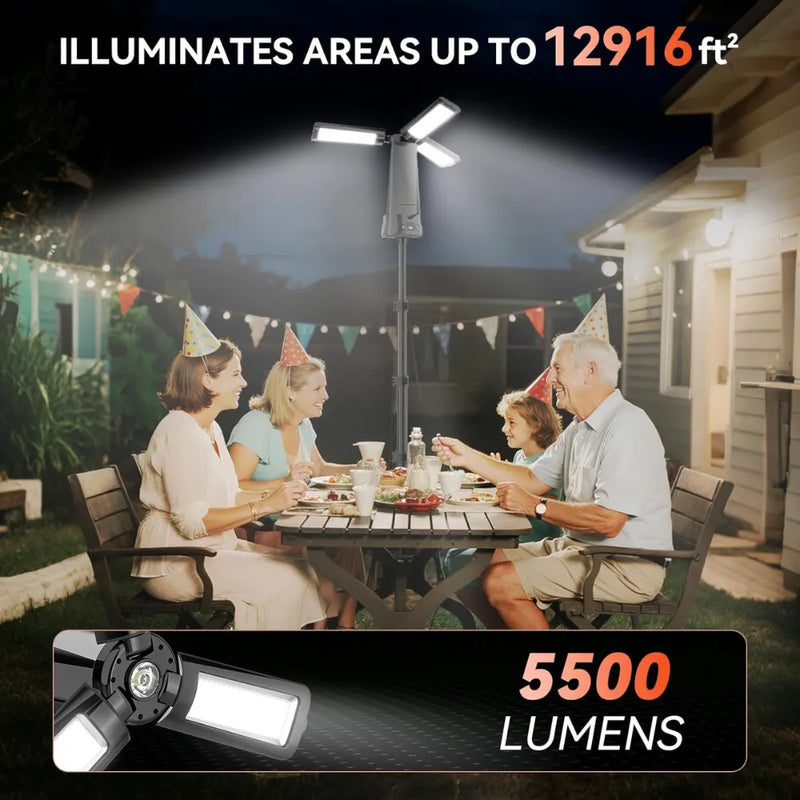 15,000mAh Rechargeable Camping & Work Light – 5500 Lumens Triple-Head LED Lamp with 5 Modes, Magnetic Base & Power Bank Function (Black)