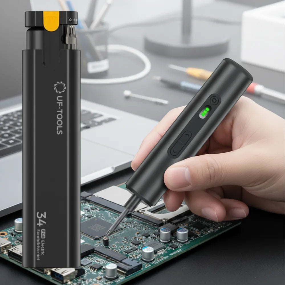 UF-TOOLS 35-in-1 Automatic & Manual Precision Screwdriver Set – 3-Gear Torque, 3N·m Electric Power, LED Light & 1600mAh Rechargeable Battery