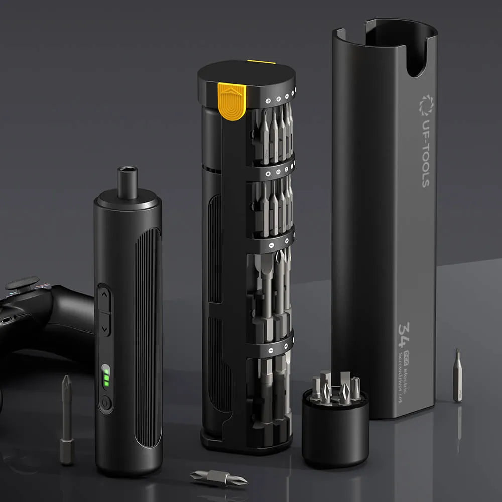 UF-TOOLS 35-in-1 Automatic & Manual Precision Screwdriver Set – 3-Gear Torque, 3N·m Electric Power, LED Light & 1600mAh Rechargeable Battery