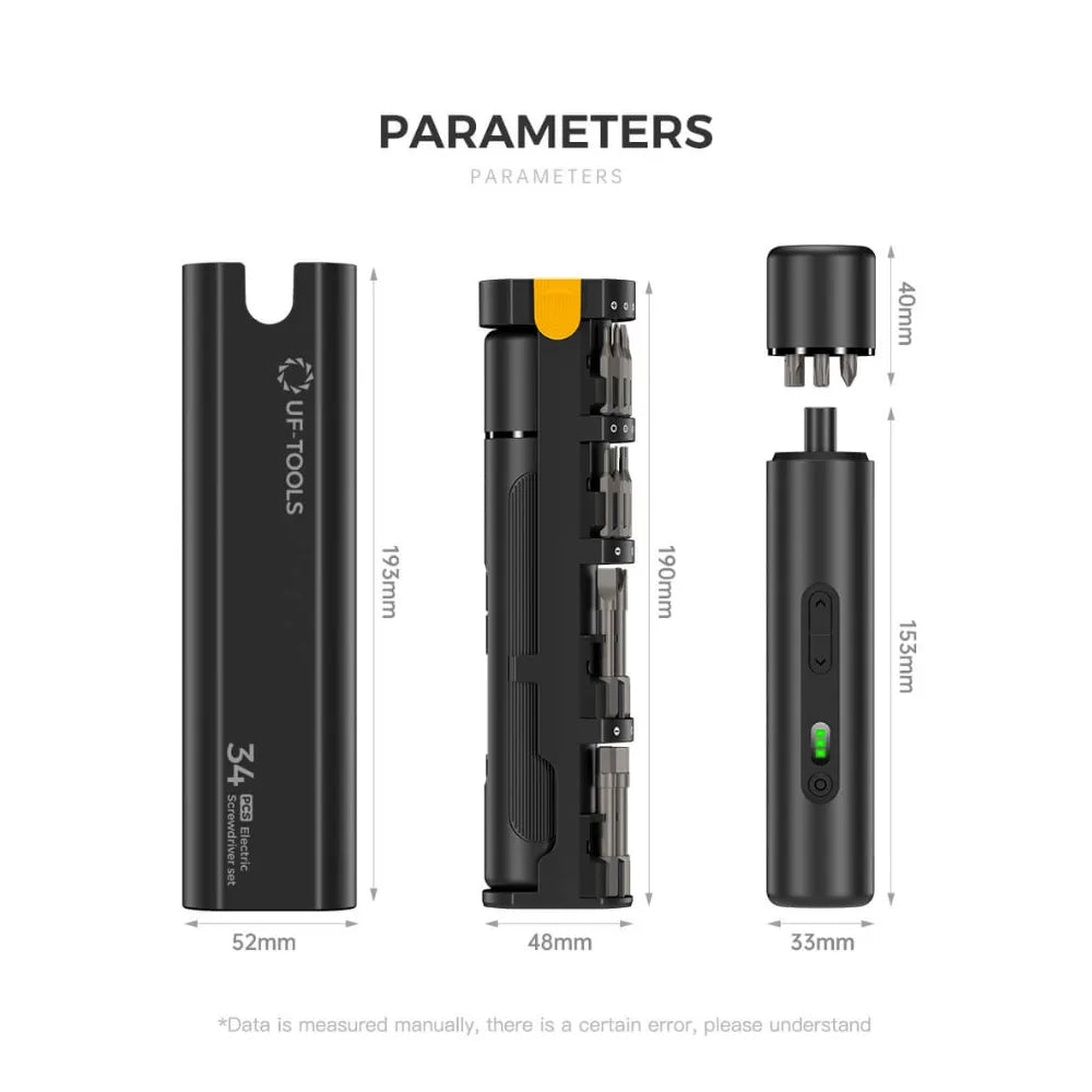 UF-TOOLS 35-in-1 Automatic & Manual Precision Screwdriver Set – 3-Gear Torque, 3N·m Electric Power, LED Light & 1600mAh Rechargeable Battery